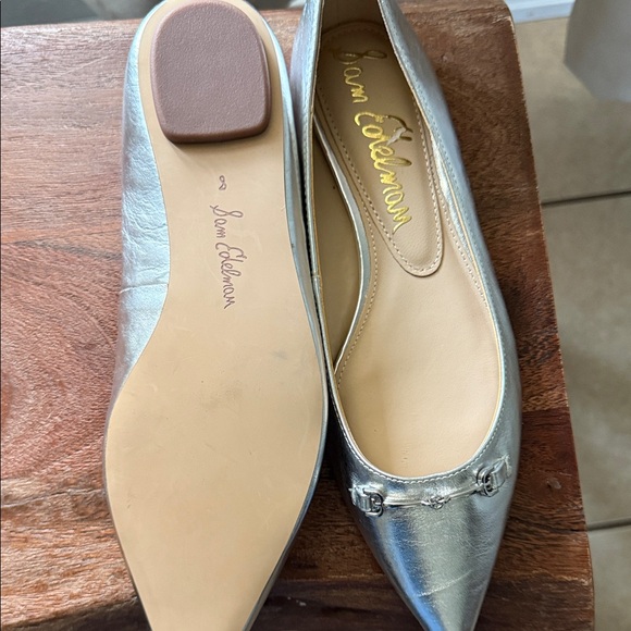 Sam Edelman Metallic Silver Pointed Ballet Flats with Horsebit Detail - Picture 2 of 2